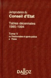  Collectif - Jurisprudence Du Conseil D'Etat,Tables Decennales 1985-1994. Tome 5, De Fonctionnaires Et Agents Publics A Presse.