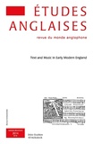 Pierre Dubois et Pierre Iselin - Etudes anglaises N° 67/4, Octobre-décembre 2014 : Text and Music in Early Modern England.