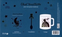 Coffret Chat'ouillette. Avec 1 mug couleur irisé, 1 touillette couleur irisé et 1 livre d'humour sur les chats