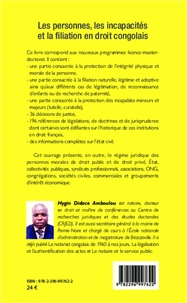 Les personnes, les incapacités et la fialiation en droit congolais