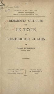 Fernand Boulenger - Remarques critiques sur le texte de l'empereur Julien.