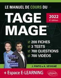 Joachim Pinto et Arnaud Sévigné - Le manuel de cours du TAGE MAGE - 200 fiches, 3 tests, 700 questions, 700 vidéos.