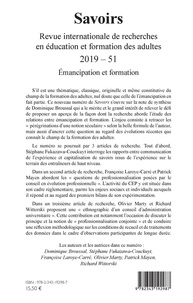 Savoirs N° 51/2019 Emancipation et formation