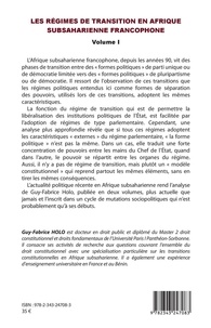 Les régimes de transition en Afrique subsaharienne francophone. Volume 1