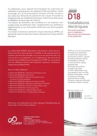 Référentiel APSAD D18 Installations électriques. Document technique pour la réalisation des missions de vérification et de prévention  Edition 2013