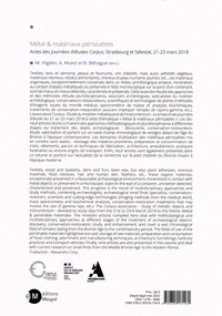 Métal & matériaux périssables. Actes des Journées d'études Corpus, Strasbourg et Sélestat, 21-23 mars 2018