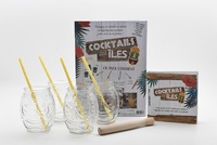  I2C - Coffret Cocktails des îles - Contient 1 livre, 4 verres fantaisies, 4 pailles, 1 pilon en bois.