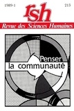 Pierre-Philippe Jandin et Alain David - Revue des Sciences Humaines N° 213, 1/1989 : Penser la communauté.