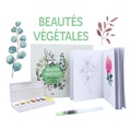  Merci les livres - Beautés végétales, 30 illustrations à peindre à l'aquarelle - Un carnet avec des feuilles détachables, une palette de 12 couleurs et un pinceau réservoir.