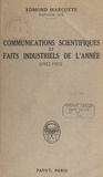 Edmond Marcotte - Communications scientifiques et faits industriels de l'année - 1922-1923.