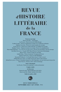Emmanuel Bury - Revue d'histoire littéraire de la France N° 3, août 2023 : .