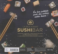 La box kawaï Sushis bar. Avec des baguettes japonaises, des porte-baguette kawaï, une natte en bambou pour makis