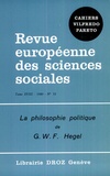  Droz - Cahiers Vilfredo Pareto - Revue européenne d'histoire des sciences sociales N° 52, 1980-18 : La Philosophie politique de G.W.F. Hegel.