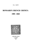 Richard a. Katz - Ronsard's French Critics : 1585-1828.