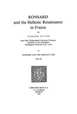 Isidore Silver - Ronsard and the Hellenic Renaissance in France. Tome II, Ronsard and the Grecian Lyre. Part III.