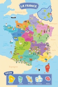 Ma première carte de France. Un livre de 96 pages pour tout savoir sur la France, ses régions et ses départements + un plateau géant de la carte de France aimanté + 97 pièces magnétiques représentant les départements