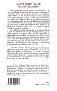 Saint-John Perse. Les années de formation, actes du colloque de Bordeaux, 17, 18 et 19 mars 1994