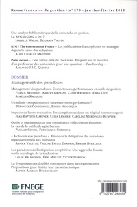 Revue française de gestion N° 270, janvier-février 2018 Management des paradoxes