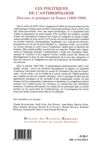 Les Politiques De L'Anthropologie. Discours Et Pratiques En France (1860-1940)