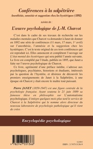 Conférences à la Salpêtrière suivies de L'oeuvre psychologique de Charcot