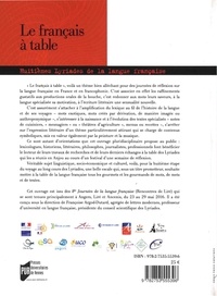 Le français à table. Huitièmes Rencontres de Liré