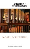 Yves Baudelle et Mirna Velcic-Canivez - Etudes françaises Volume 56 N° 3/2020 : Noms d'auteurs.