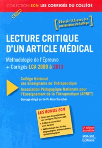  APNET et Alain Durocher - Lecture critique d'un article médical - Méthodologie de l'épreuve + corrigés LCA 2009 à 2013.