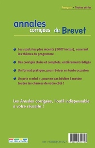 Français. Annales corrigées du Brevet  Edition 2008
