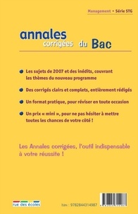 Management des organisations série STG. Annales corrigées du Bac  Edition 2008