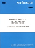  Société mathématique de France - Astérisque N° 294/2004 : Séminaire Bourbaki Volume 2002-2003 Exposés 909-923.