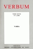 Fernand Carton et André Rousseau - Verbum Tome 28 N° 4, 2006 : Varia.
