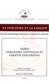 Laurence Rosier - Le discours et la langue N° 2.2/2010-2012 : Varia, variations textuelles et variétés discursives.