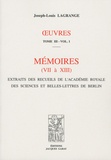 Jean-Louis Lagrange - Oeuvres Tome 3 - Pack en 2 volumes : Mémoires de Berlin VII à XIII ; Mémoires de Berlin XIV à XXII.