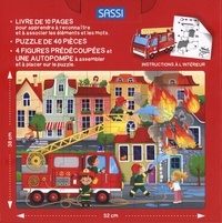 Les pompiers. Coffret avec 1 livre, 1 puzzle de 40 pièces, 4 figures prédécoupées et 1 autopompe à assembler