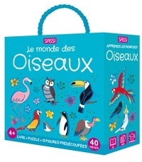  Sassi éditions - Le monde des oiseaux - Livre + Puzzle + 12 figures prédécoupées, 40 pièces.