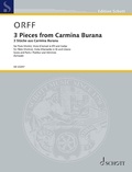Carl Orff - Edition Schott  : 3 Pieces from Carmina Burana - Uf dem anger - In trutina - Were diu werlt alle min. flute (violin), viola (clarinet) and guitar. Partition et parties..