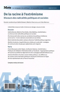 Mots, les langages du politique N° 123, juillet 2020 De la racine à l'extrémisme. Discours des radicalités politiques et sociales