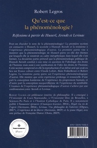 Qu'est-ce que la phénoménologie ?. Réflexions à partir de Husserl, Arendt et Levinas