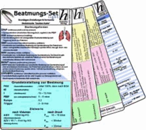 Beatmungs-Karten-Set - für Einsteiger - Medizinische Taschen-Karte - Bestehend aus: Beatmung - Grundlagen, Einstellungen & Normwerte; Beatmung - Fehlermeldungen, Ursachen & Behebung, Beatmung - Abkürzungen & Normwerte- Beatmung - Fehlermeldungen, Ursachen & Normwerte.