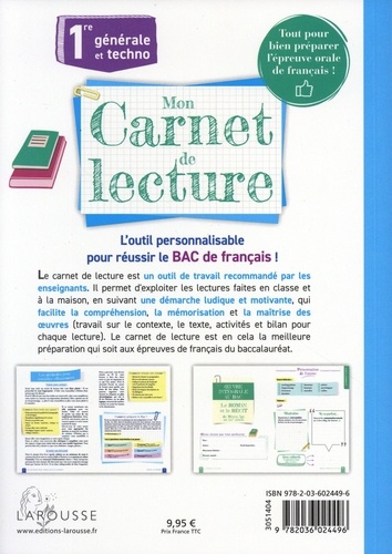 Mon carnet de lecture Français 1re générale et techno