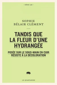 Tandis que la fleur d'une hydrangée posée sur le sous-main en cuir résiste à la décoloration