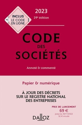 Code des sociétés. Annoté & commenté  Edition 2023