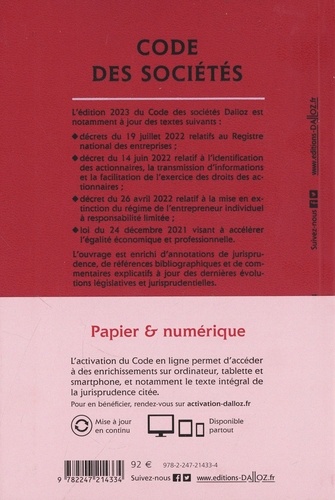 Code des sociétés. Annoté & commenté  Edition 2023