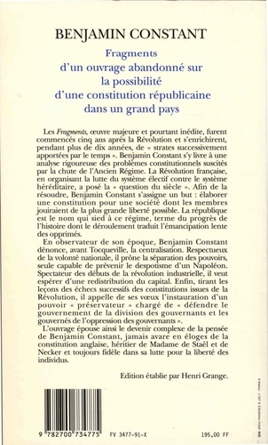 Fragments d'un ouvrage abandonné sur la possibilité d'une constitution républicaine dans un grand pays