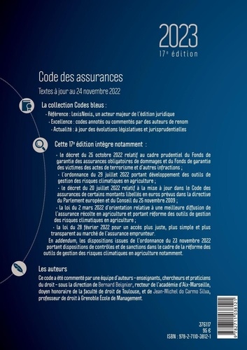 Code des assurances  Edition 2023