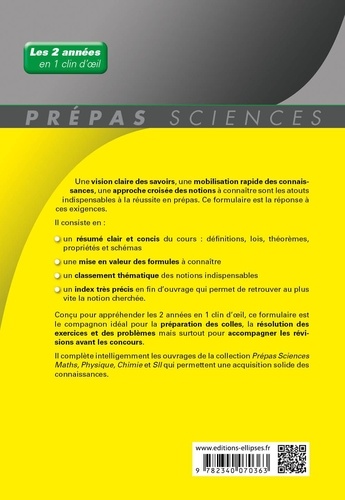 Formulaire PCSI/PC mathématiques, physique-chimie, SII (1er semestre) 3e édition