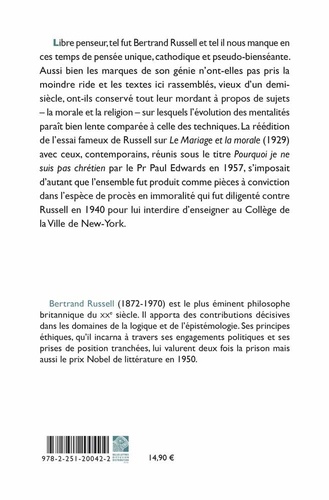 Le mariage et la morale. Suivi de Pourquoi je ne suis pas chrétien