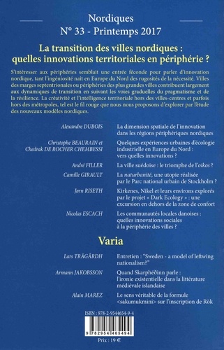 Nordiques N° 33, printemps 2017 La transition des villes nordiques : quelles innovations territoriales en périphérie ?