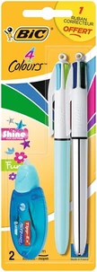 2 stylos-bille 4 couleurs Shine & Fun + 1 ruban correcteur Tipp-Ex