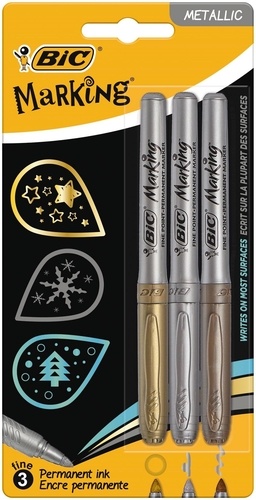 BIC CONTE DISTRIBUTI - FA Blister 3 marqueurs MARKING COLOR METAL pointe ogive or, argent, bronze